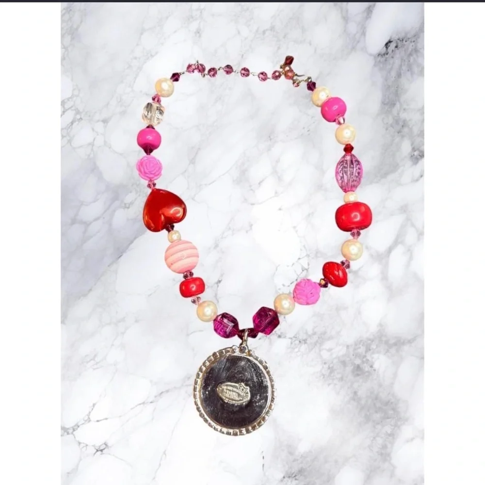 Tarina Tarantino Pink Head Hello‎ Kitty Beaded Necklace Y2K RARE